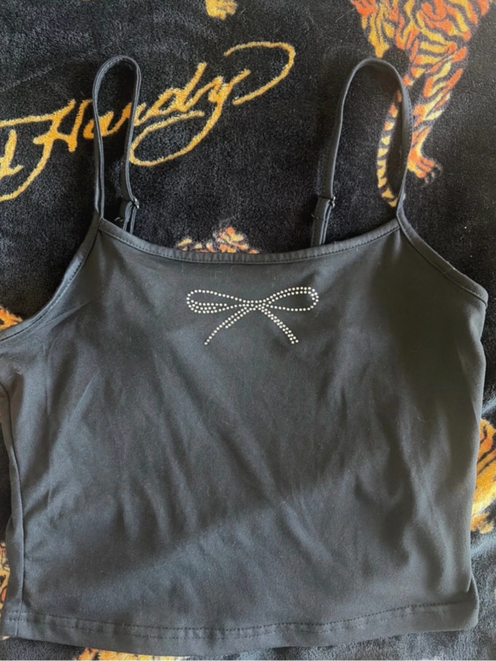 Black Rhinestone Bow Crop Top | Fitted Tank Top | Cute Y2K  |  Shein